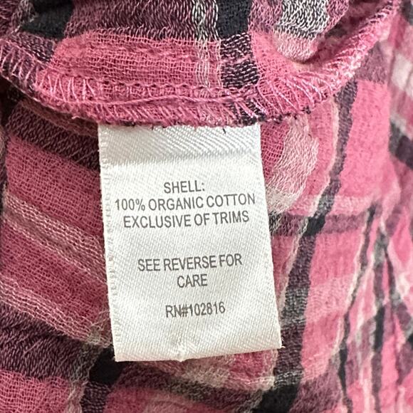 GARNET HILL Crinkle Textured Gauze Shirt Dress Pink Plaid Sz 12 $138 {F22} - Picture 5 of 5